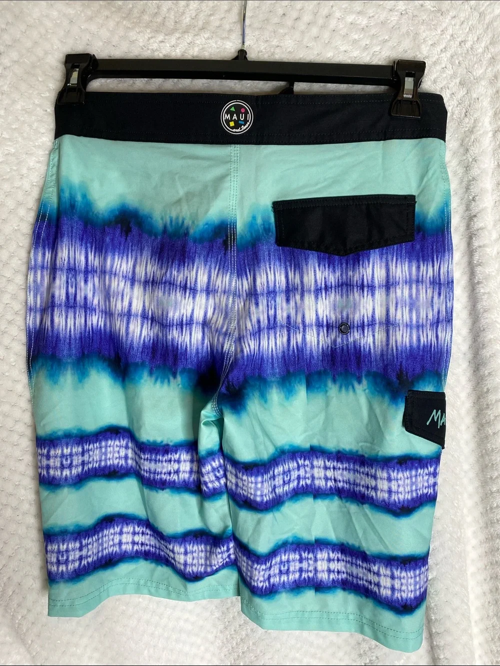 Maui and Sons Aqua & Indigo Tie-Dye Hybrid Board Shorts
